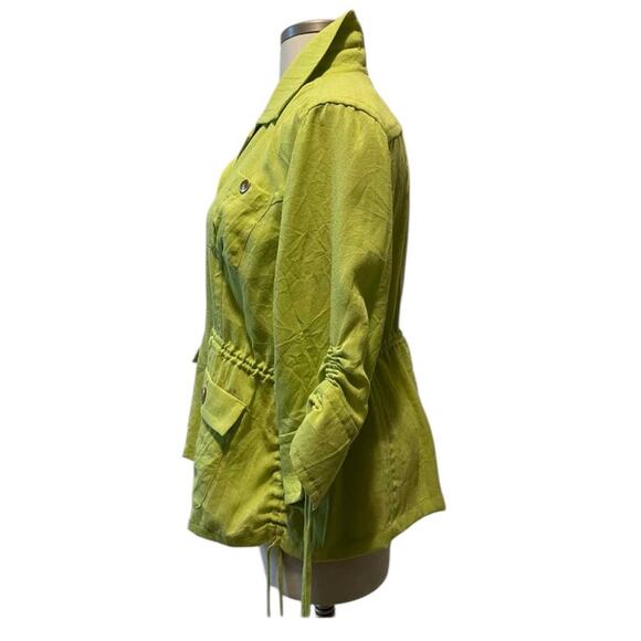 Peck & Peck Lime Green Utility Jacket 1X - Button Front with‎ Drawstring Detail - Picture 3 of 5